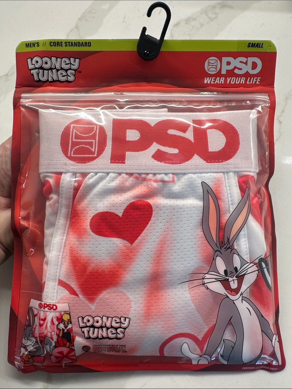 PSD Men's White & Red Looney Tunes Heart Boxer Briefs